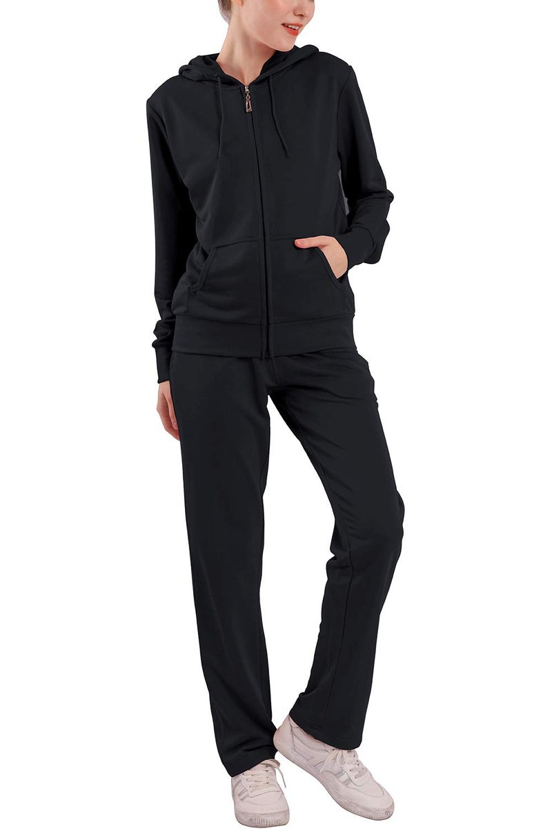 Facitisu Womens Jogging Suits Sets Outfits Sweatsuits 2 Piece Sweatshirt & Sweatpants Full Zip Hoodie Tracksuits Black XL - Image 1